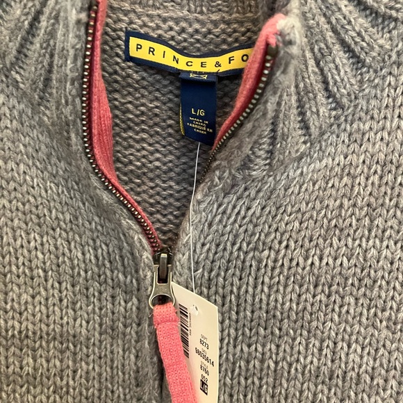 NWT Prince & Fox gray with pink trim half zip sweater - Picture 5 of 5